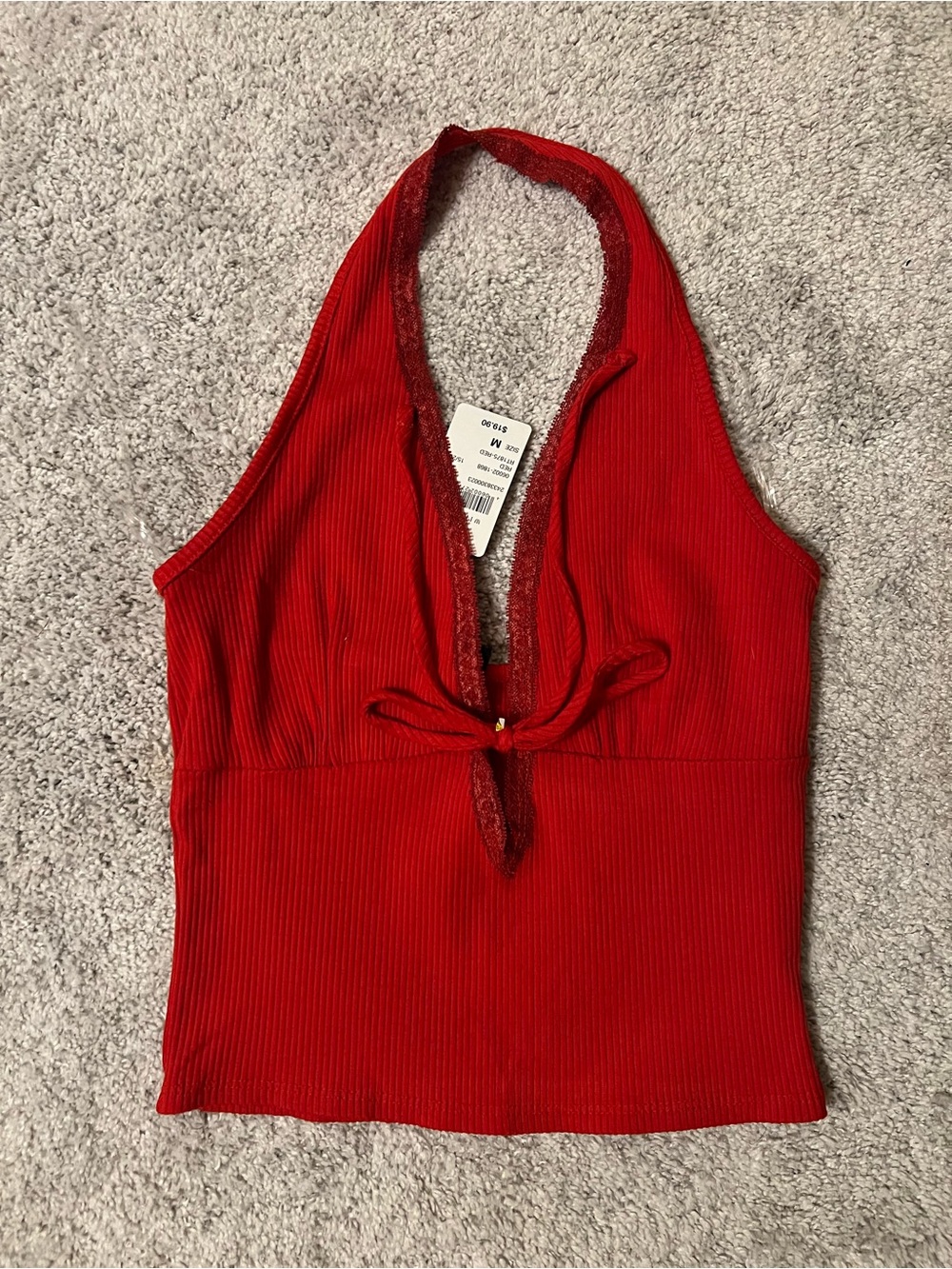 Windsor Red Ribbed Halter lace top